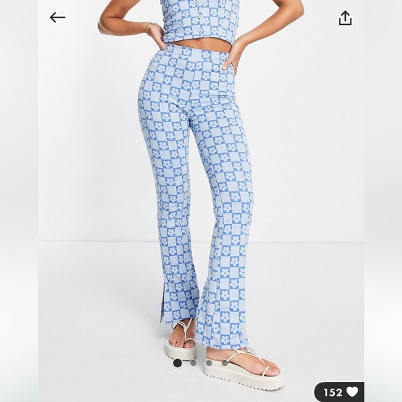 Floral hippie retro flared daisy checkboard pride jersey pants - Picture 1 of 4